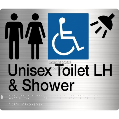 MFDTSLH Unisex Accessible Toilet Left Hand and Shower Sign Braille